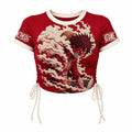One Piece Women's Slim-Fit Short-Sleeve T-Shirt With Anime Print And Side Drawstrings