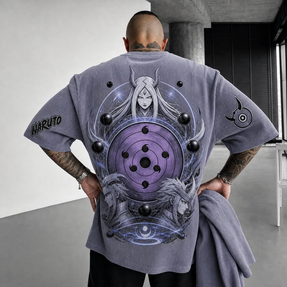 NINDO Unisex Anime-Style Retro Corduroy Oversized T-Shirt