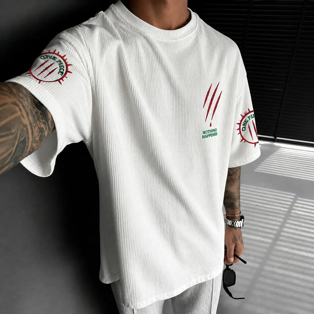 One Piece Unisex Short-Sleeve Corduroy T-Shirt With Anime Print