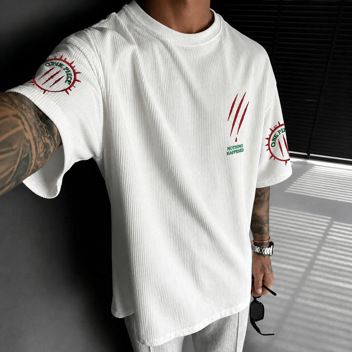 One Piece Unisex Short-Sleeve Corduroy T-Shirt With Anime Print