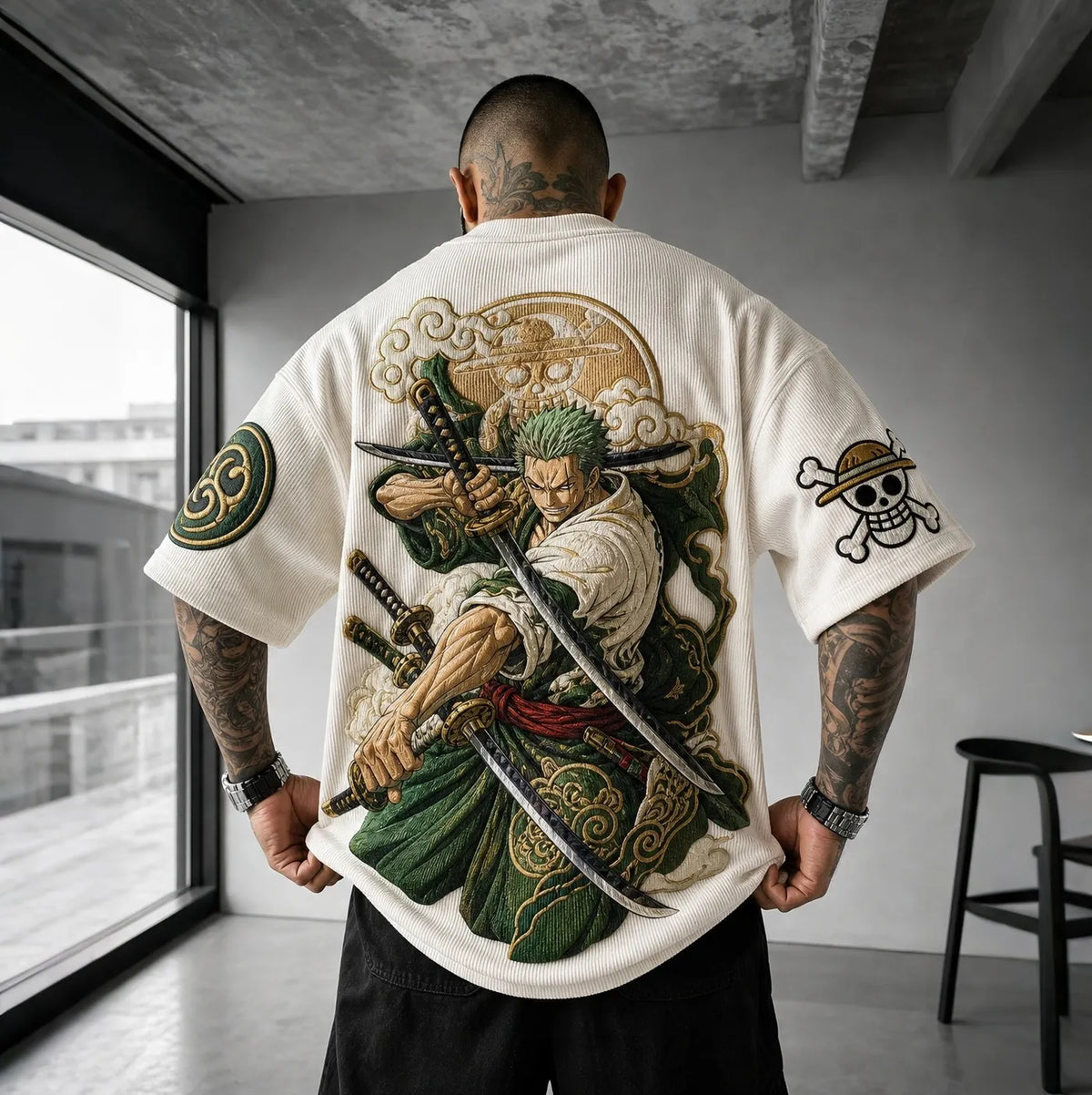 One Piece Unisex Anime-Style Retro Corduroy Oversized T-Shirt
