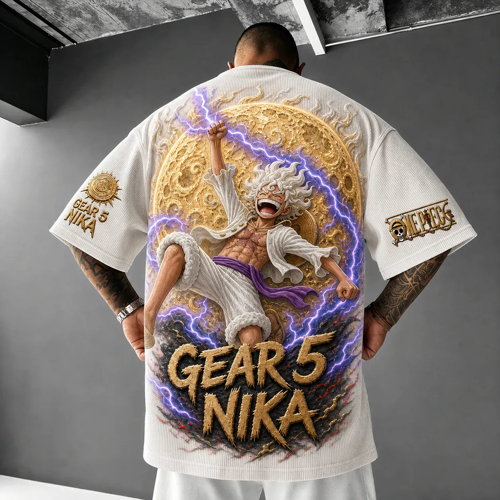 One Piece Unisex Short-Sleeve Corduroy T-Shirt With Anime Print