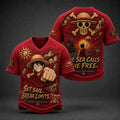 One Piece Pirate Crew Print V-Neck T-Shirt