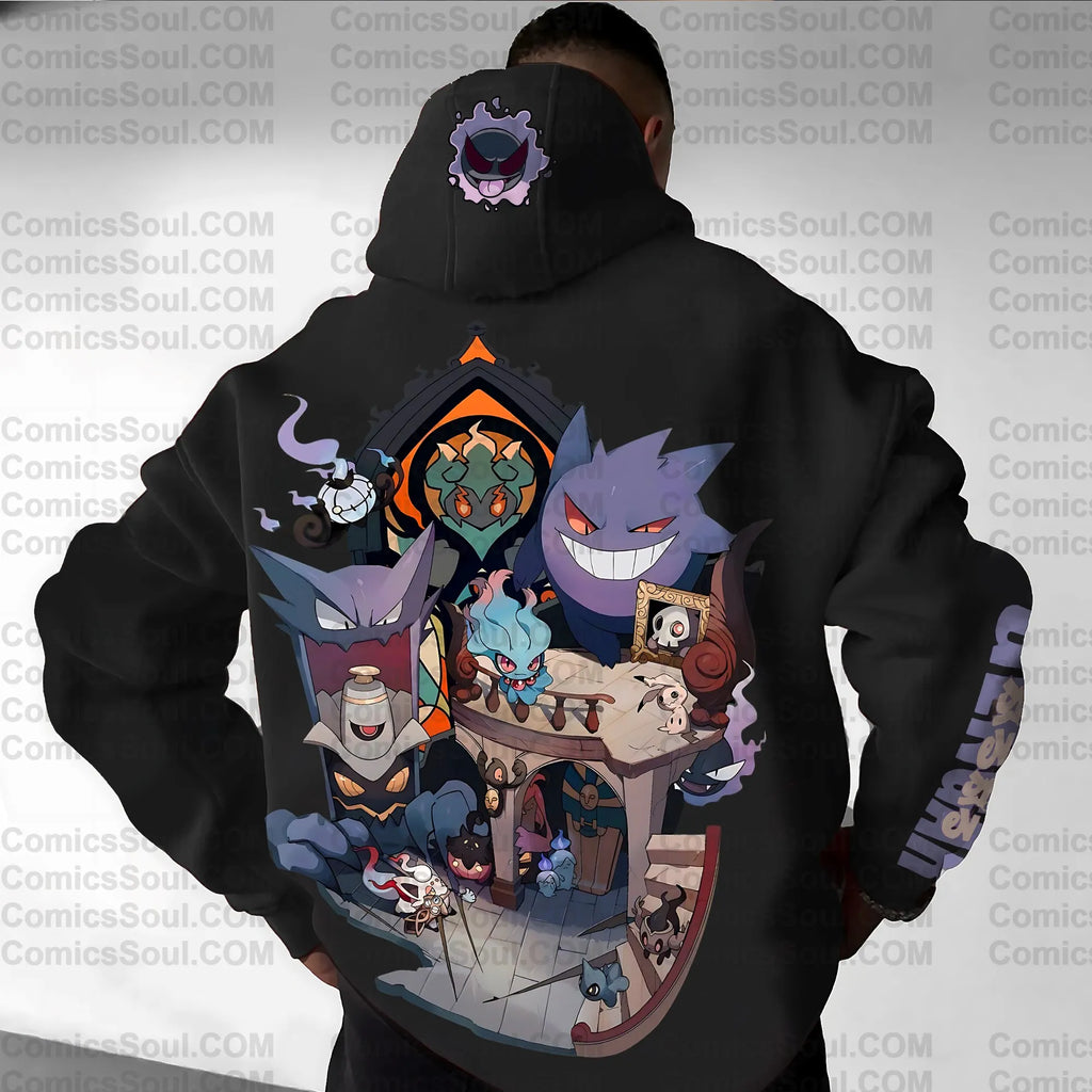 PKM-Unisex Anime Graphic Streetwear Vintage Plush Hoodie| Gengar