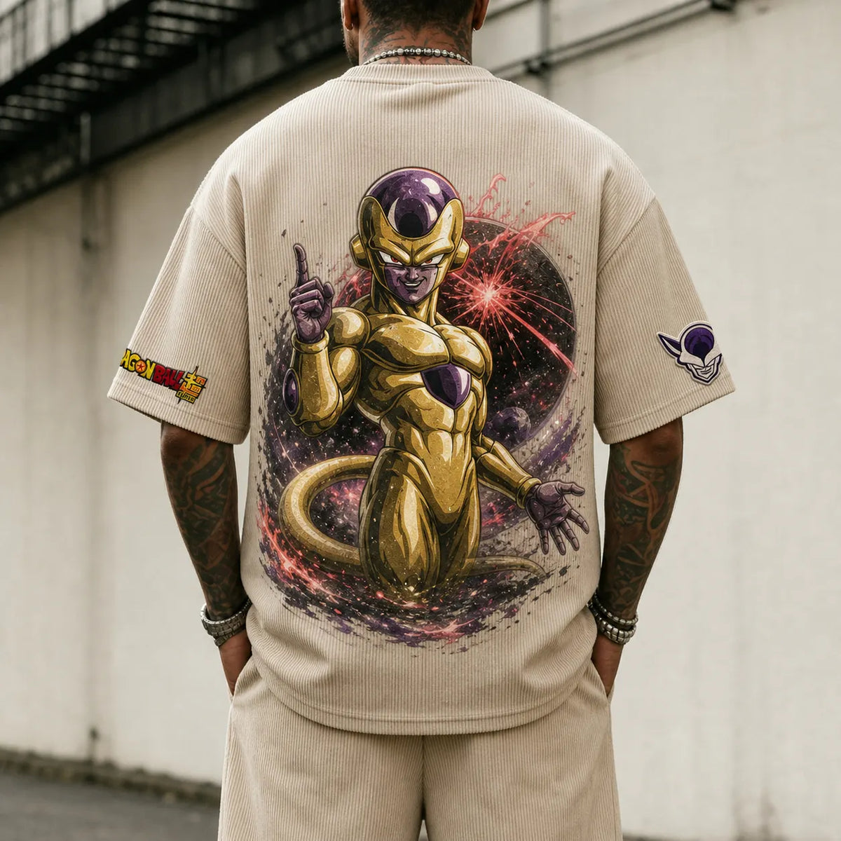 Dragon Ball Unisex Loose-Fit Rock Band Vertical Stripe T-Shirt