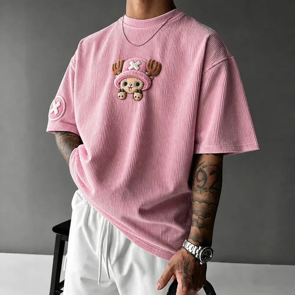 One Piece Unisex Anime-Style Retro Corduroy Oversized T-Shirt