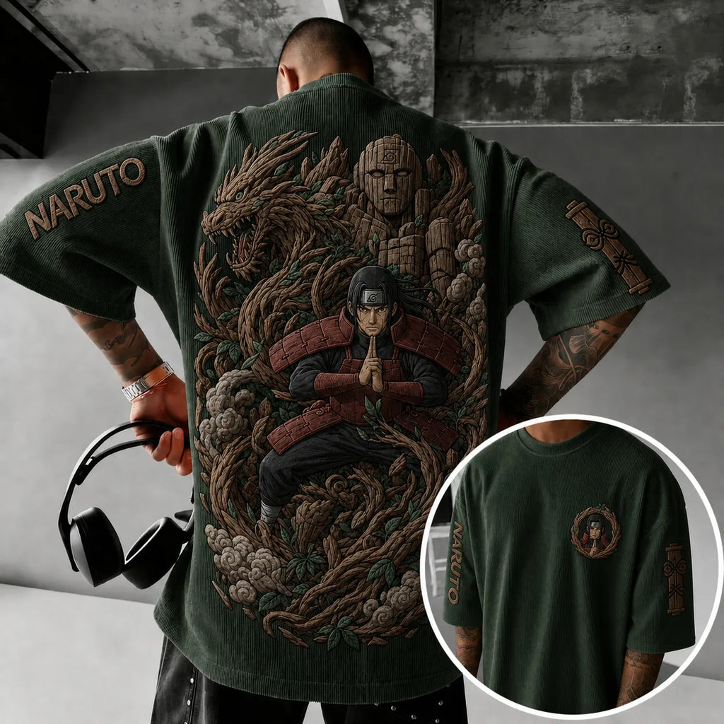 NINDO Unisex Anime-Style Retro Corduroy Oversized T-Shirt