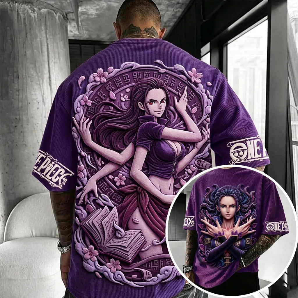 One Piece Unisex Anime-Style Retro Corduroy Oversized T-Shirt