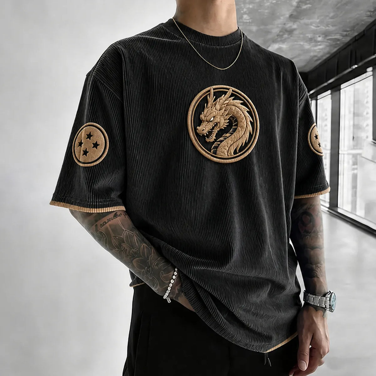 Dragon Ball Unisex Anime-Style Retro Corduroy Oversized T-Shirt