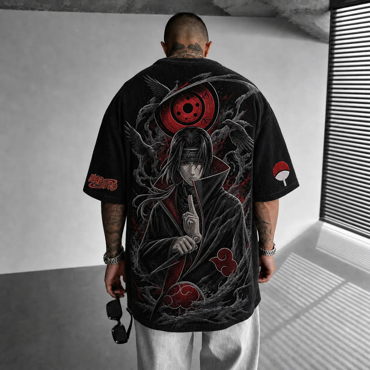 NINDO Unisex Anime-Style Retro Corduroy Oversized T-Shirt