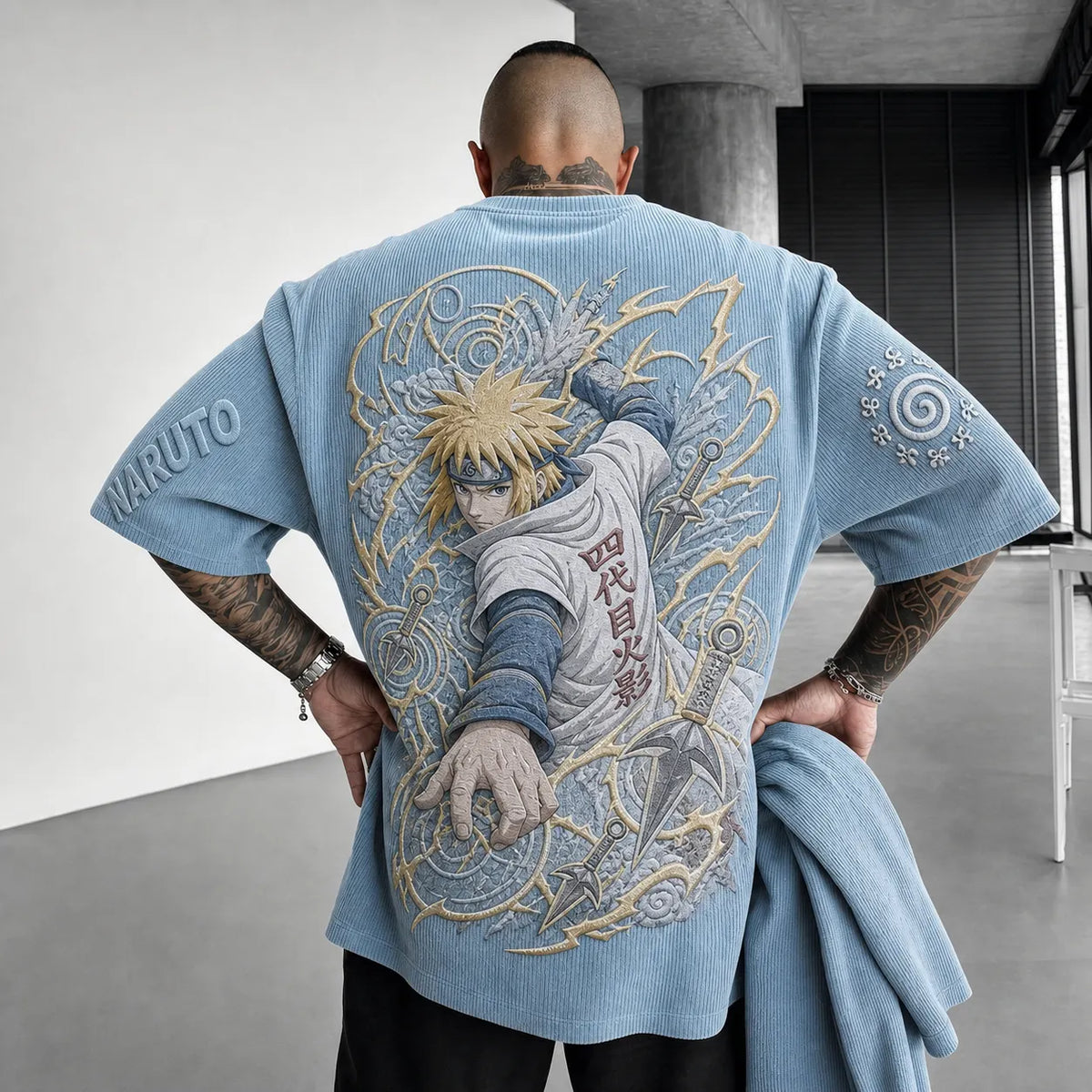 NINDO Unisex Anime-Style Retro Corduroy Oversized T-Shirt