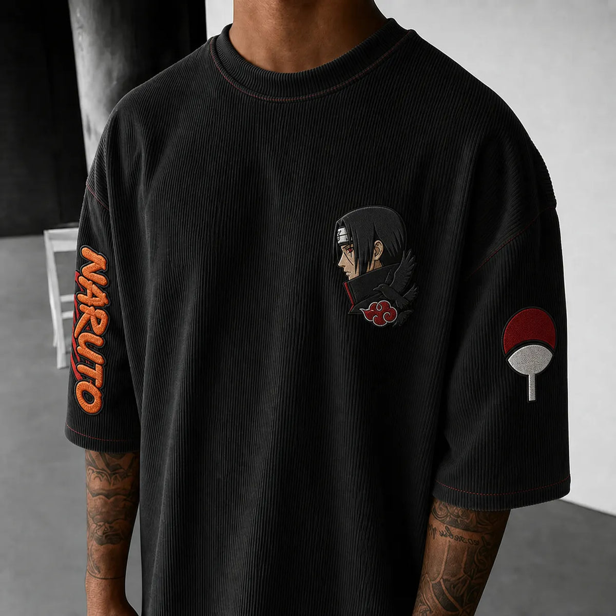 NINDO Unisex Anime-Style Retro Corduroy Oversized T-Shirt