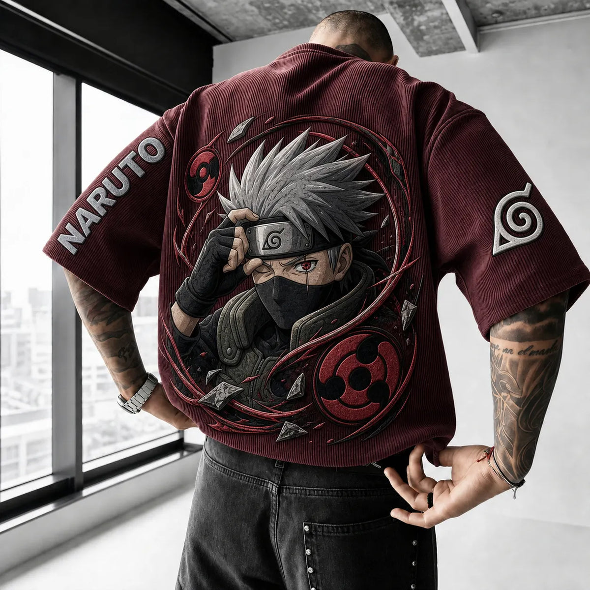 NINDO Unisex Anime-Style Retro Corduroy Oversized T-Shirt