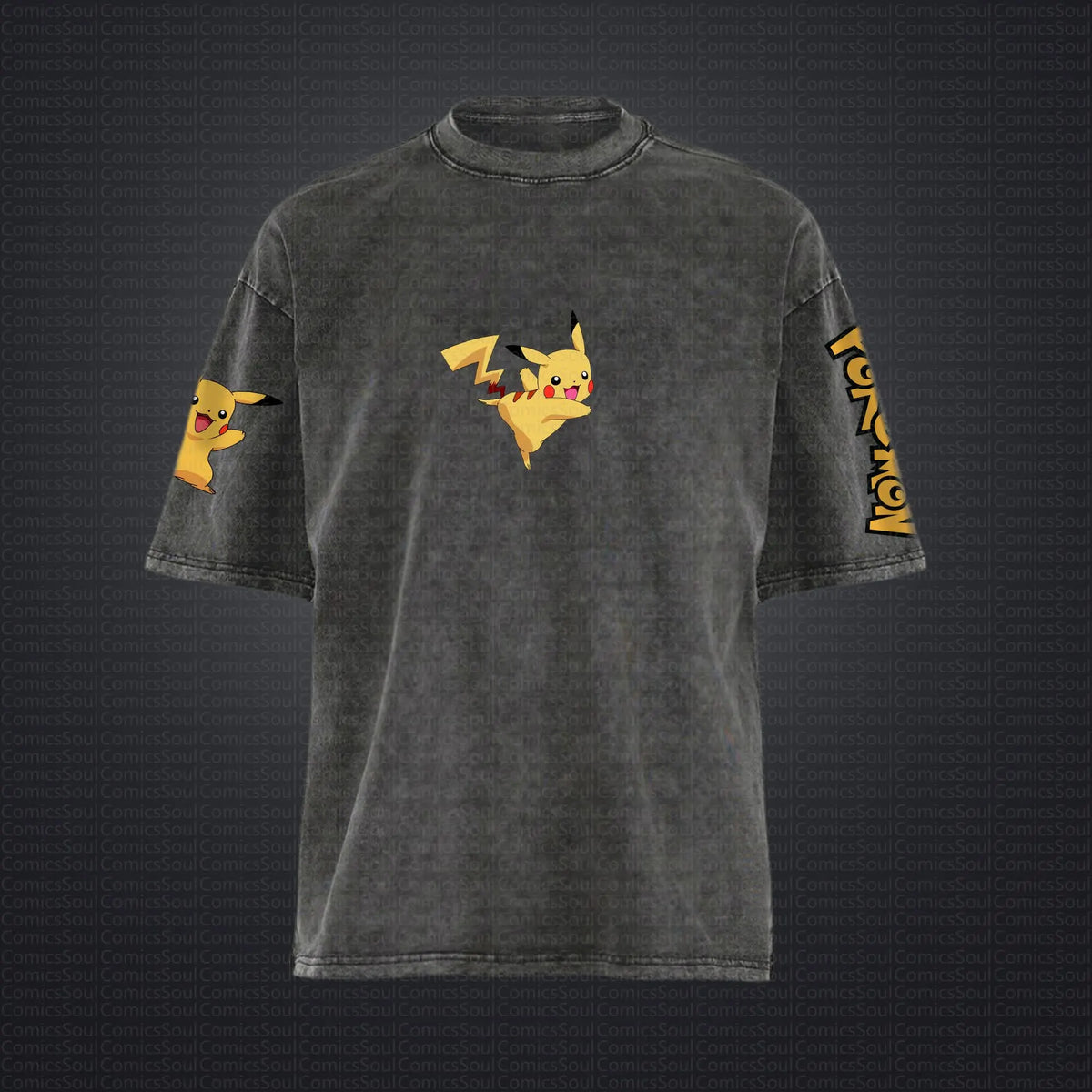 PKM-Unisex Anime Style Vintage Washed T-Shirt