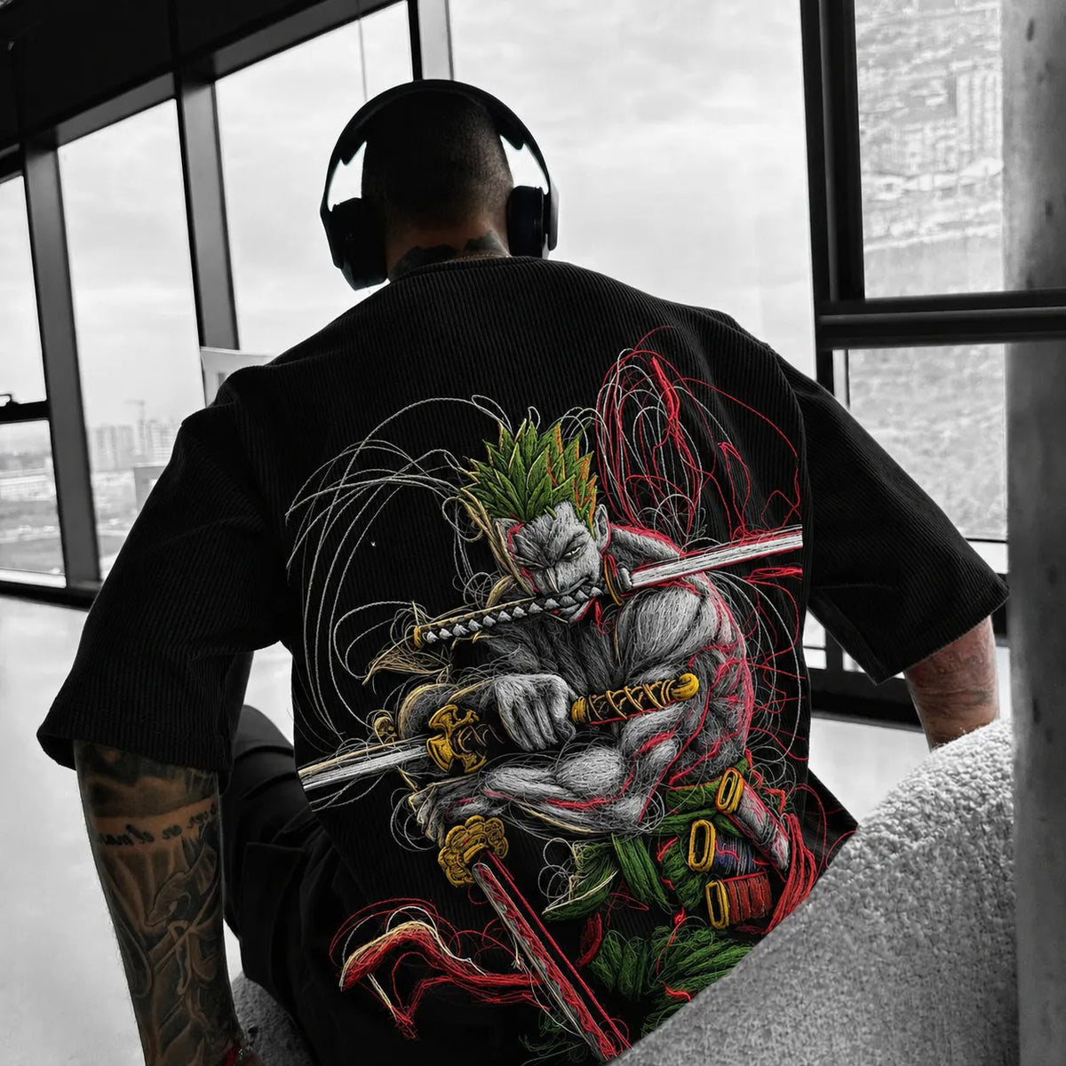 One Piece Unisex Anime-Style Retro Corduroy Oversized T-Shirt