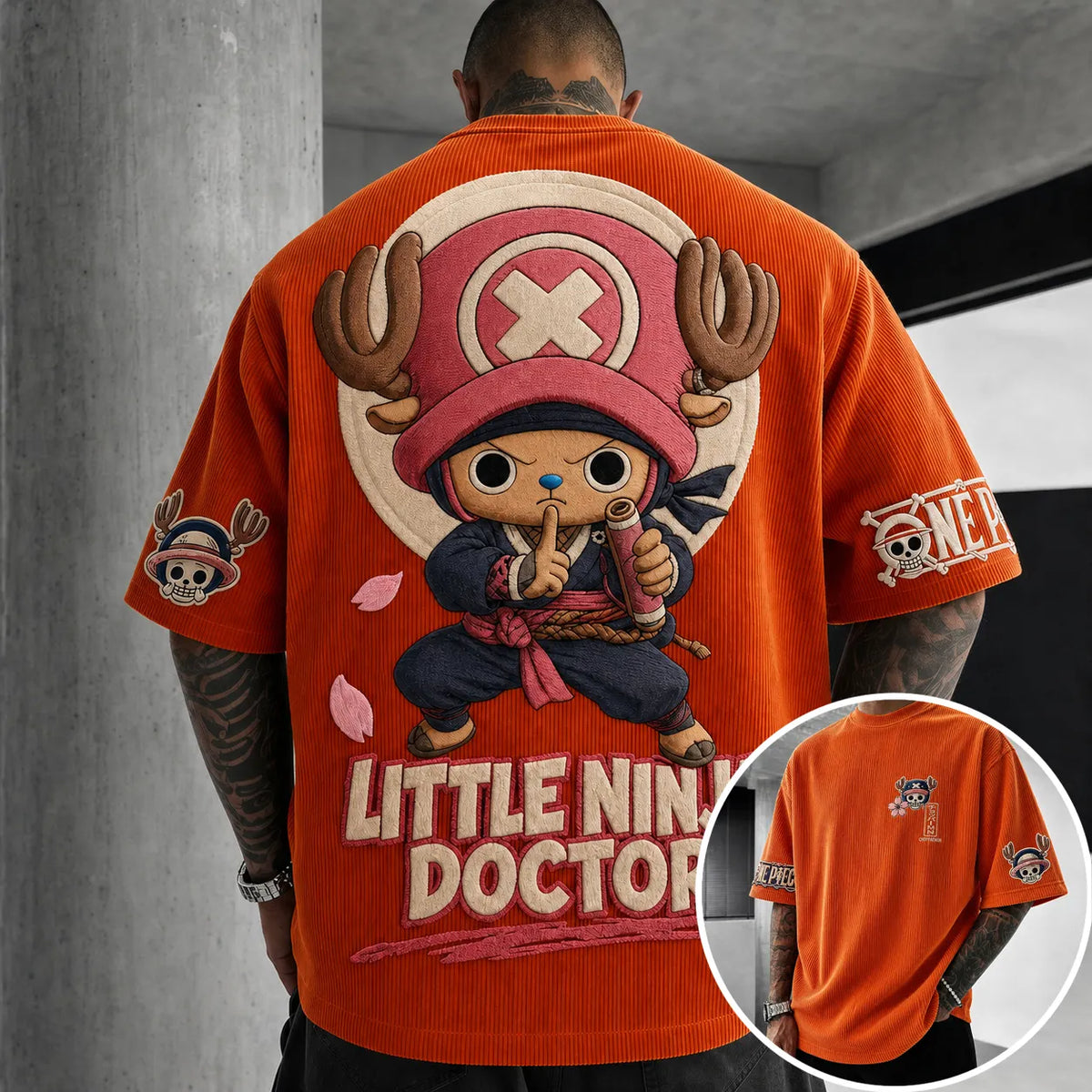 One Piece Unisex Short-Sleeve Corduroy T-Shirt With Anime Print
