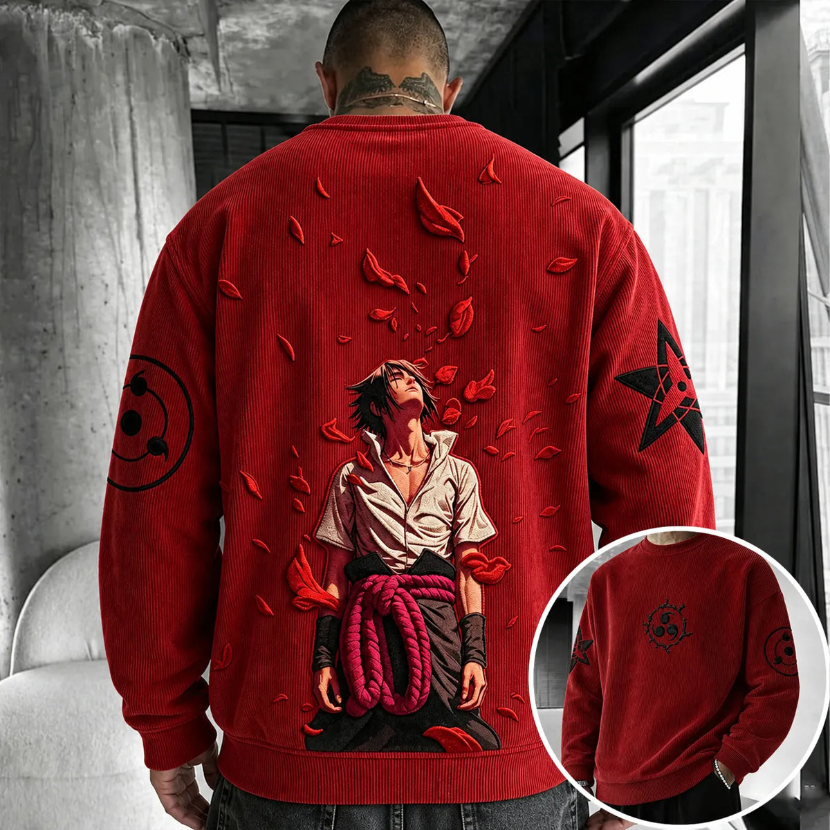 NINDO Unisex Retro Corduroy Sweatshirt In Anime Style