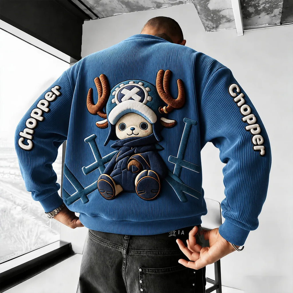 One Piece Unisex Retro Corduroy Sweatshirt In Anime Style