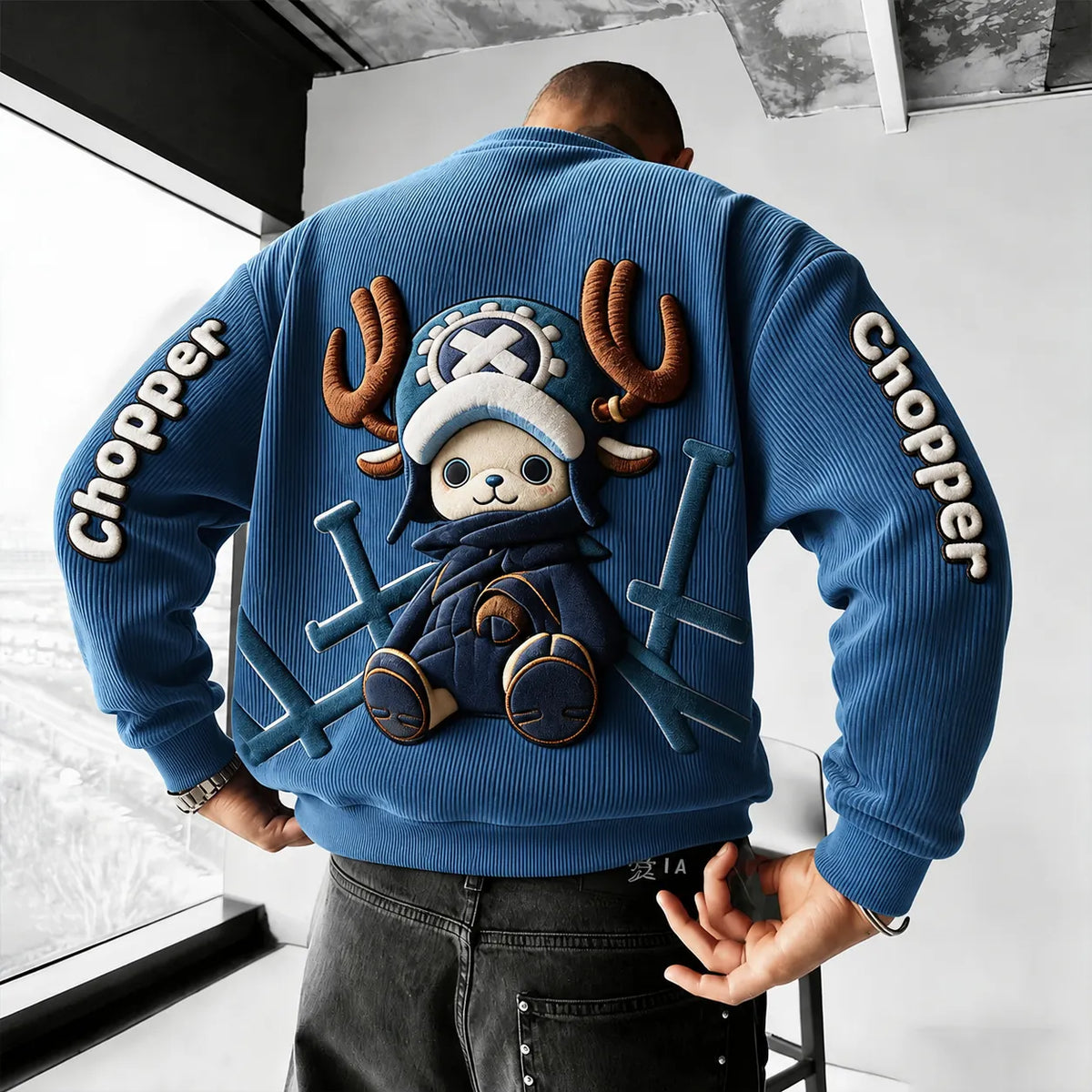 One Piece Unisex Retro Corduroy Sweatshirt In Anime Style