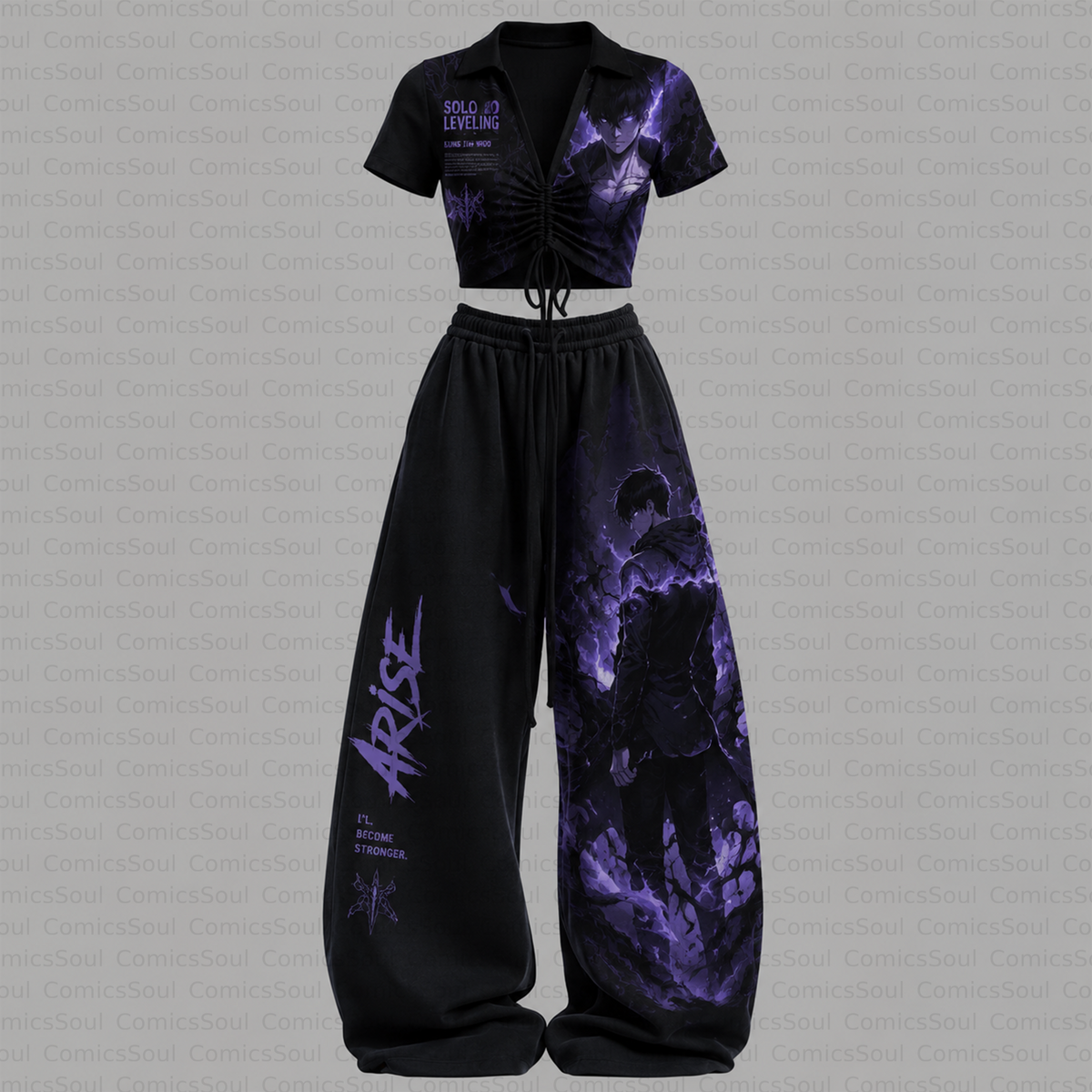 SL-Drawstring Short Sleeve Top & Long Pants Two-Piece Set