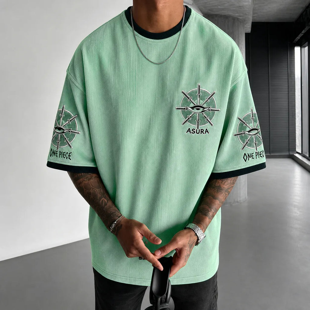 One Piece Unisex Short-Sleeve Corduroy T-Shirt With Anime Print