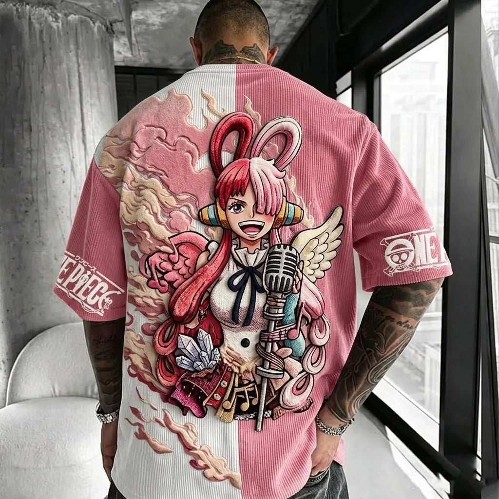 One Piece Unisex Anime-Style Retro Corduroy Oversized T-Shirt