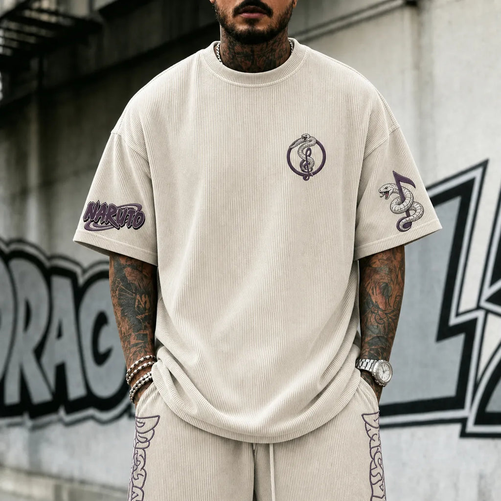 NINDO Unisex Anime-Style Retro Corduroy Oversized T-Shirt