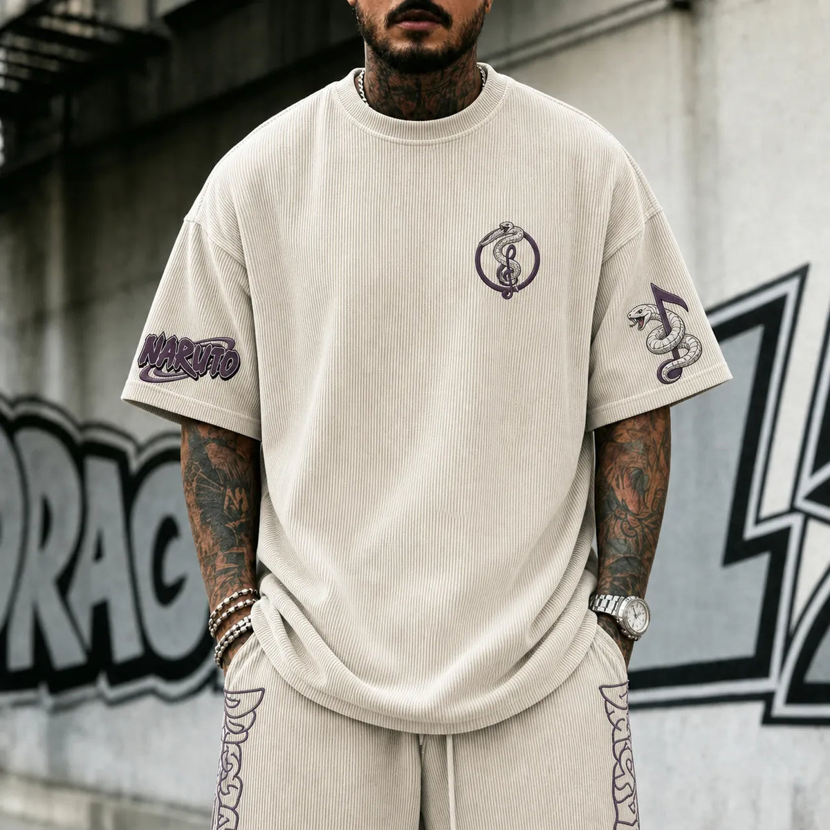 NINDO Unisex Anime-Style Retro Corduroy Oversized T-Shirt