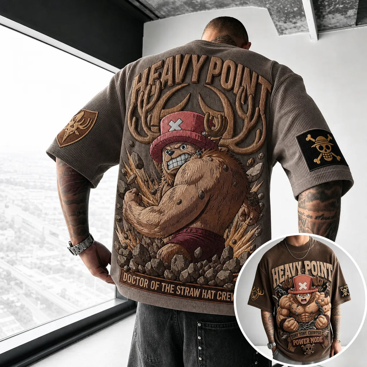 One Piece Unisex Short-Sleeve Corduroy T-Shirt With Anime Print