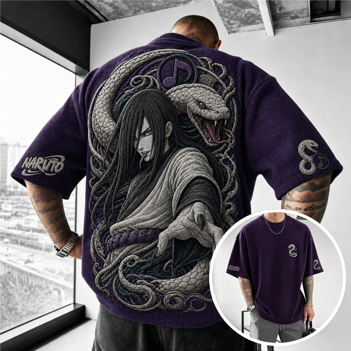 NINDO Unisex Anime-Style Retro Corduroy Oversized T-Shirt