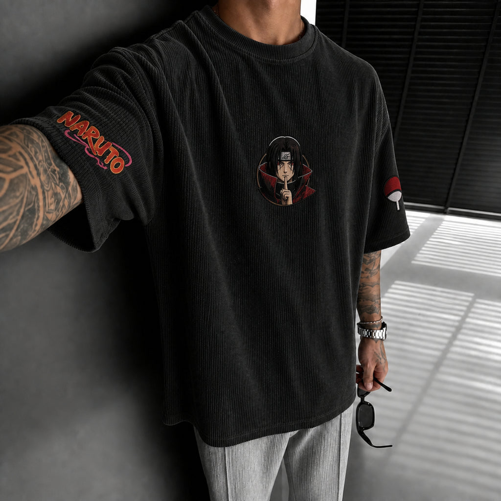 NINDO Unisex Anime-Style Retro Corduroy Oversized T-Shirt