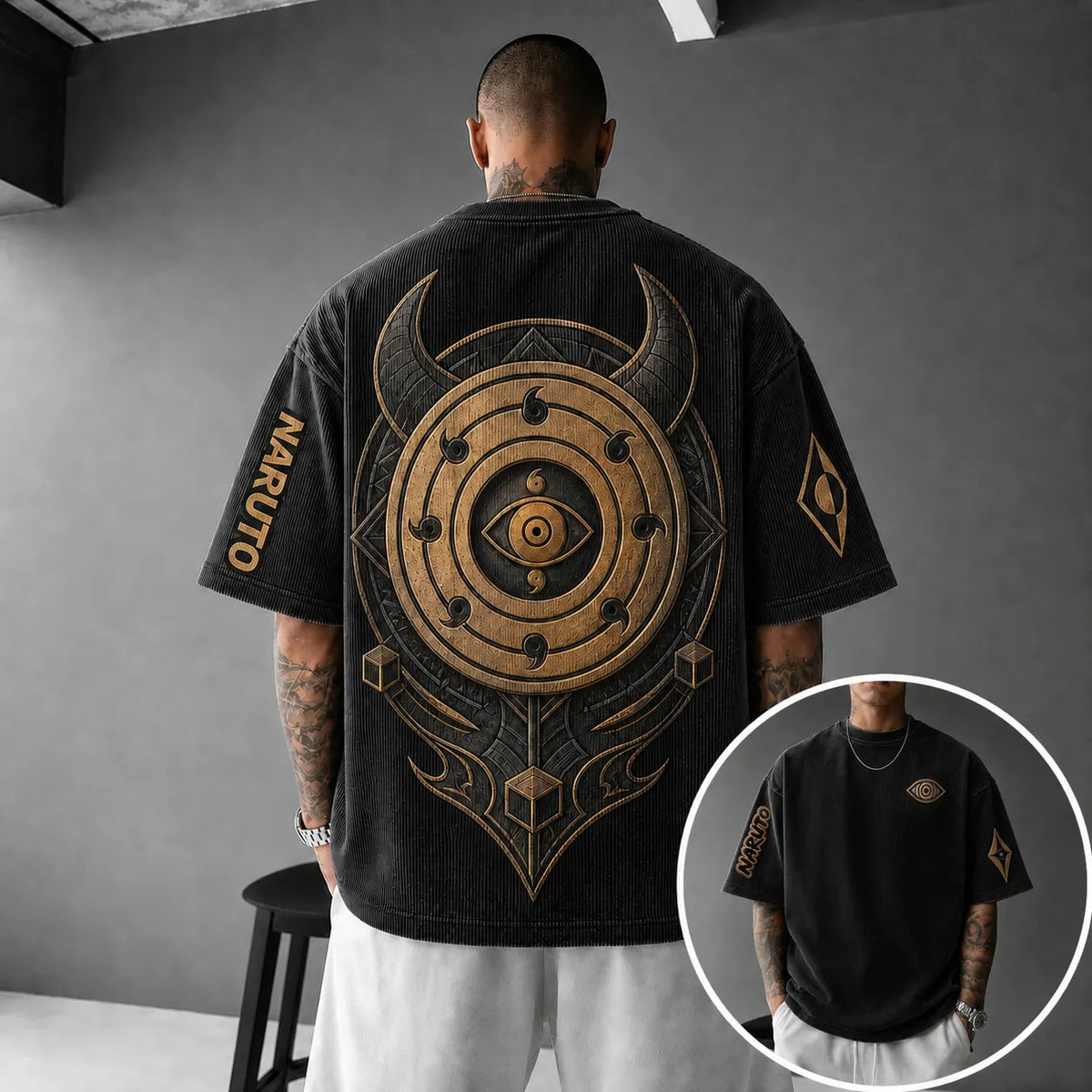 NINDO Unisex Anime-Style Retro Corduroy Oversized T-Shirt