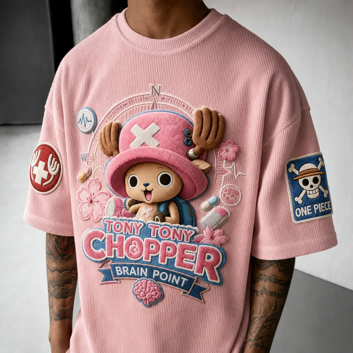 One Piece Unisex Short-Sleeve Corduroy T-Shirt With Anime Print