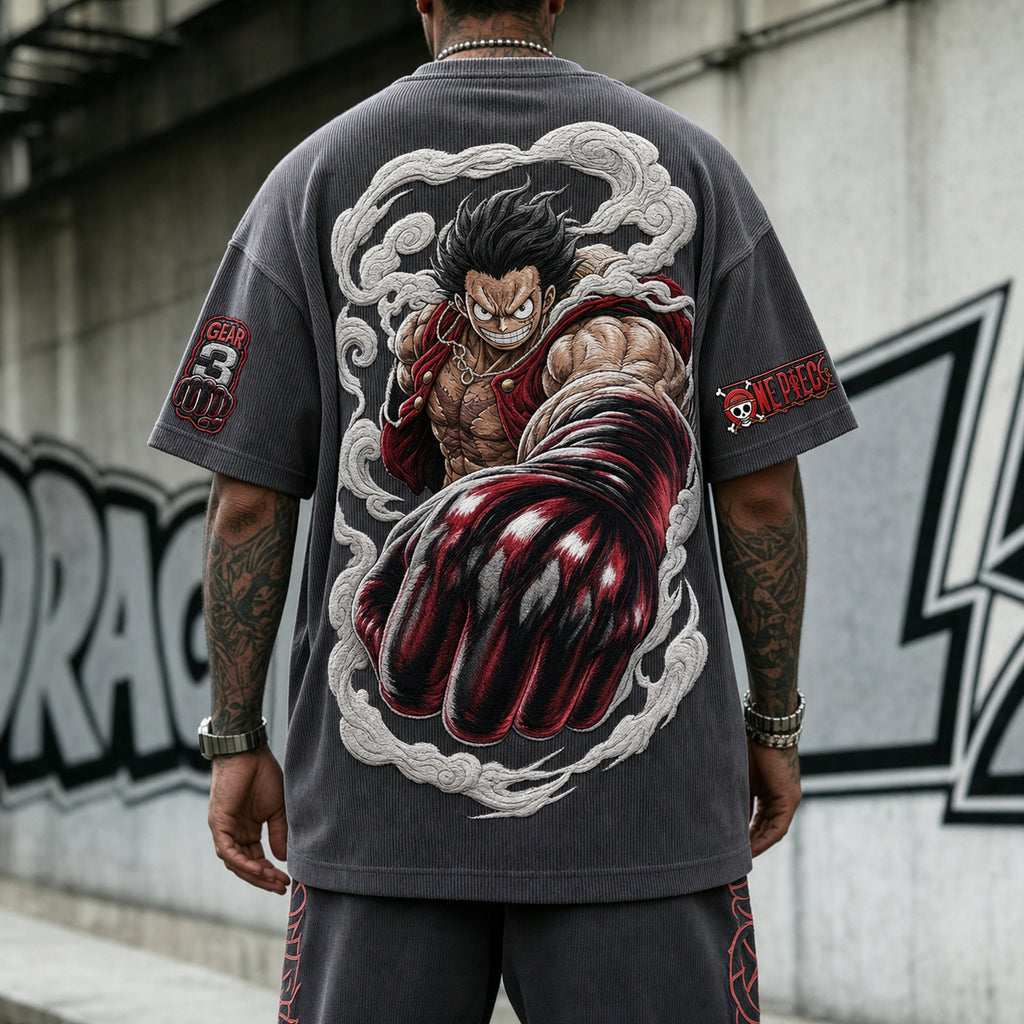 One Piece Unisex Short-Sleeve Corduroy T-Shirt With Anime Print