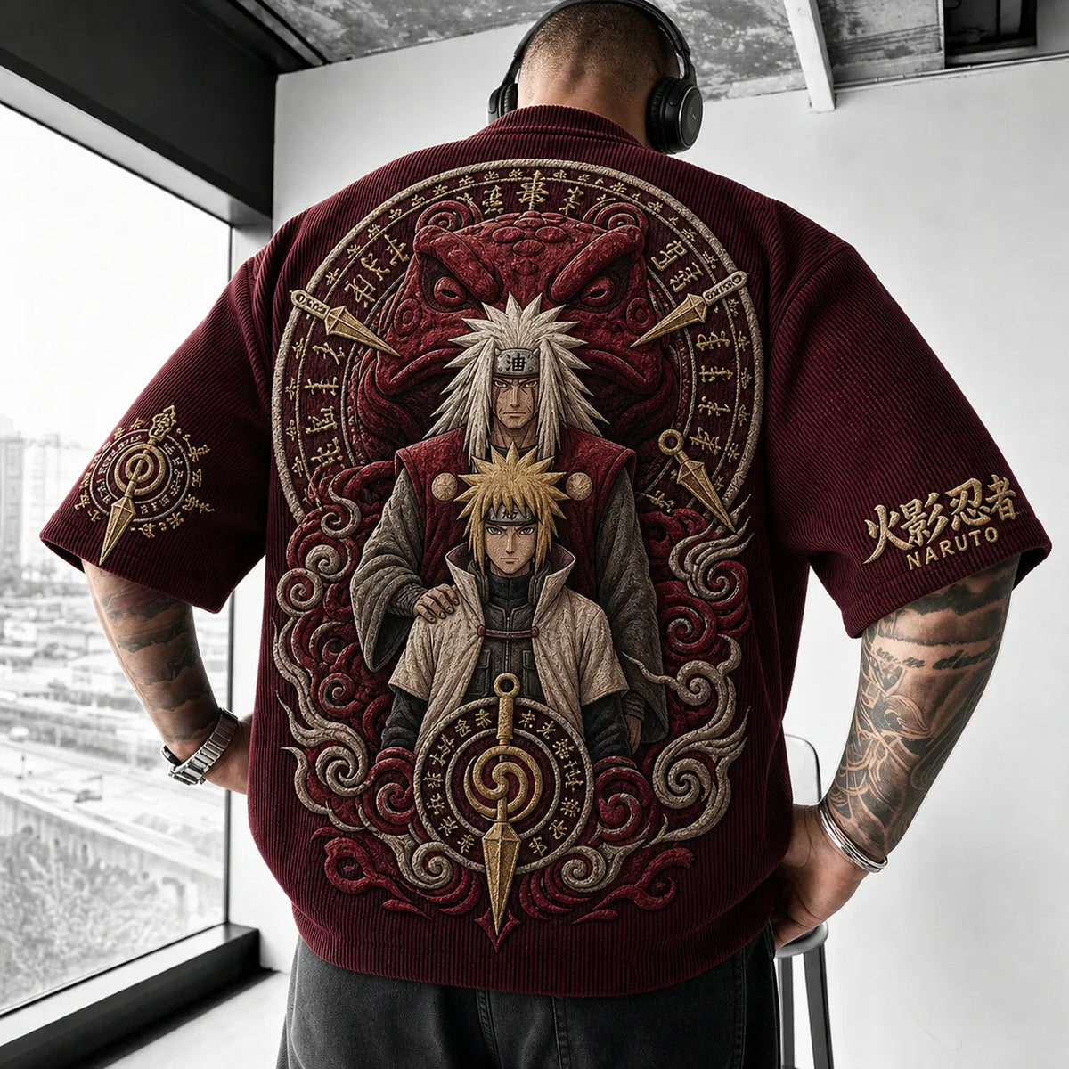 NINDO Unisex Anime-Style Retro Corduroy Oversized T-Shirt