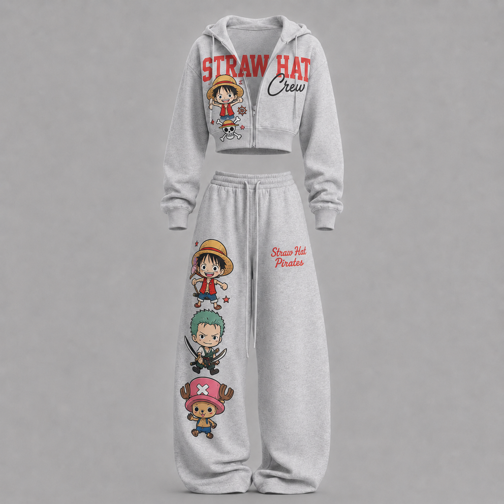 One Piece-Short zip-up sweatshirt set