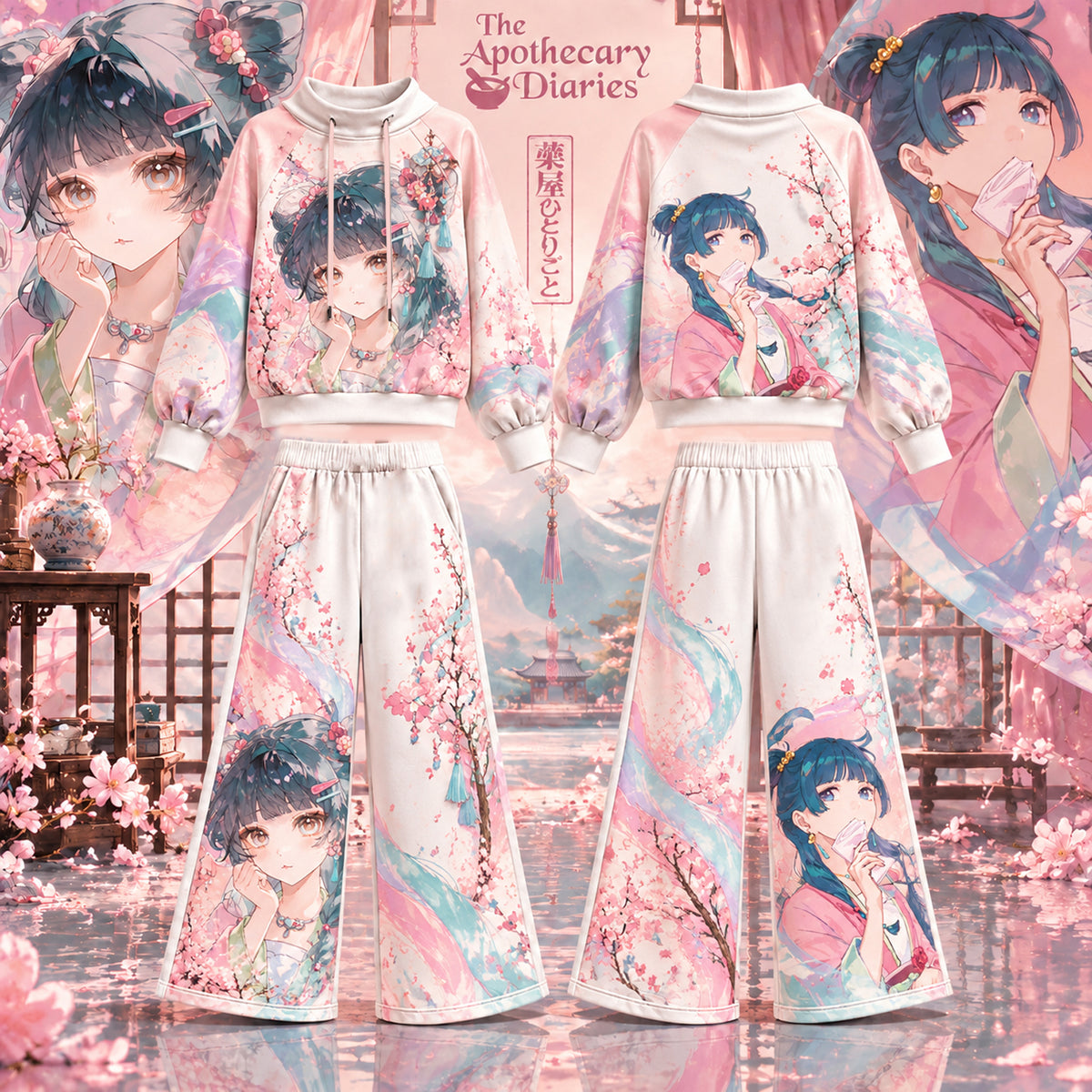 The Apothecary Diaries vintage hoodie and shorts set