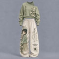 The Apothecary Diaries-Women's Asymmetric Off-Shoulder Cut-Out Sweatshirt & Wide-Leg Sweatpants 2-Piece Set